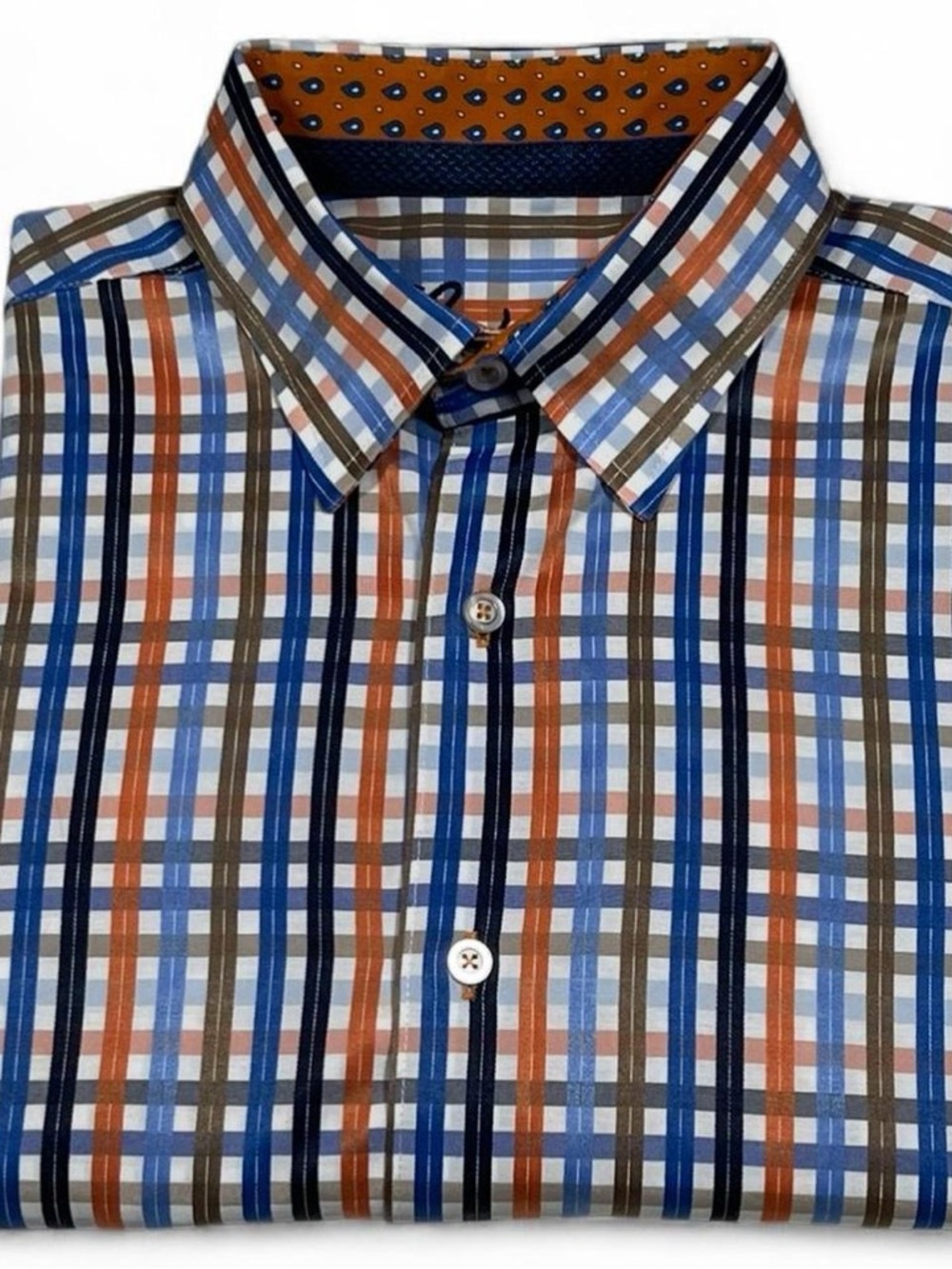 NWOT! Luchiano Visconti Colorful Blue Plaid Shirt Men's Size M Contrast Trim